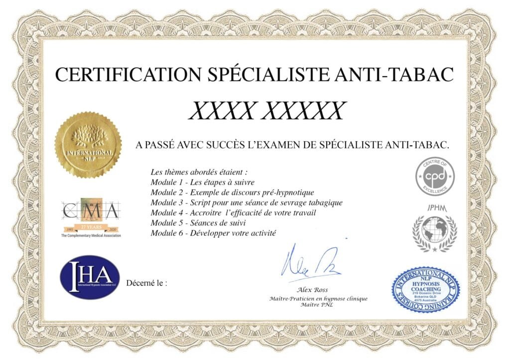 Modèle du certificat de spécialiste anti-tabac