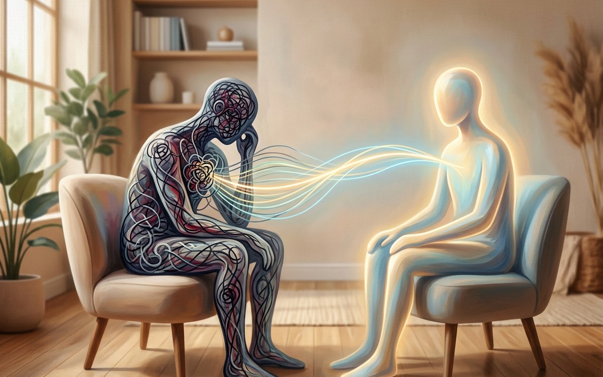 Séance de psychothérapie, thérapeute à l'écoute