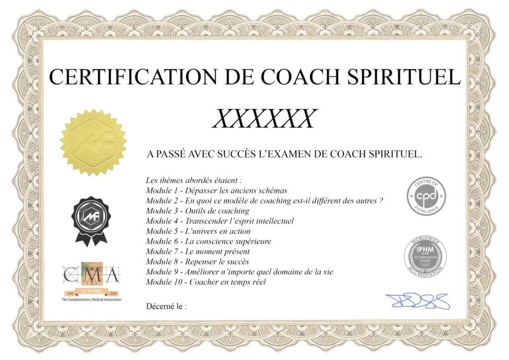 Modèle du certificat de coach spirituel