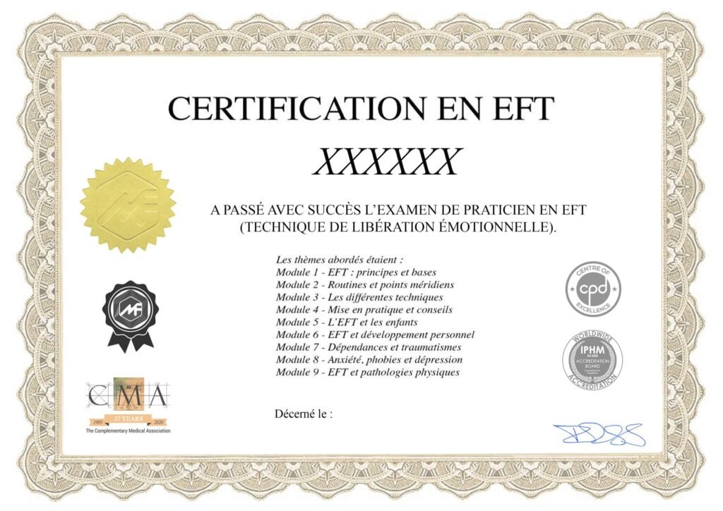 Modèle du certificat de praticien en EFT