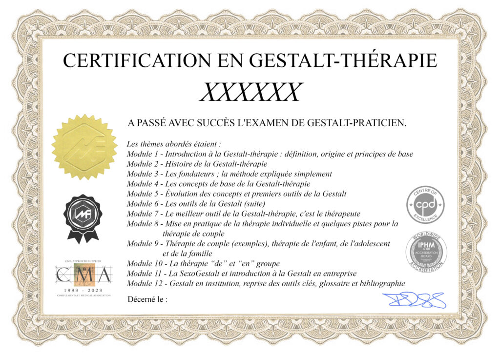 Modèle du certificat de praticien en Gestalt-thérapie