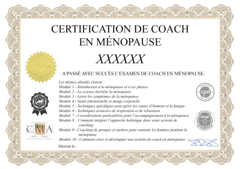 Certificat de coach en ménopause — IPHM, CMA, CPD