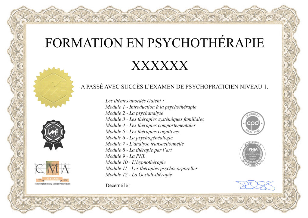 Modèle du certificat de praticien en psychothérapie